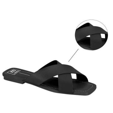 Imagem de Sandália Rasteirinha Feminina Moleca Tiras Cruzadas - Preto, Preto, 35