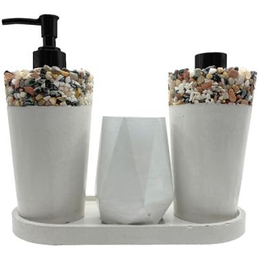 Imagem de Kit Lavabo Artesanal com Pedras Naturais – Saboneteira, Porta‑Escovas e Aromatizador com Varetas – Decoração Rústica e Sofisticada para Banheiro, Lavabo ou Escritório Preto