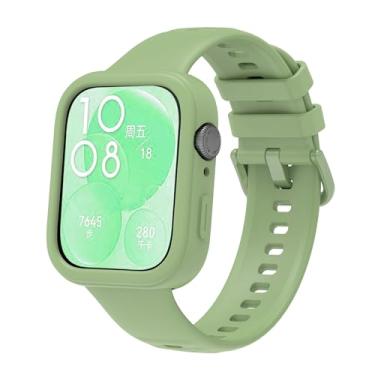 Imagem de Capa amortecedora compatível com Huawei Watch Fit 3 com pulseira resistente masculina e feminina de silicone leve à prova de quedas para Huawei Watch Fit 3 (verde)