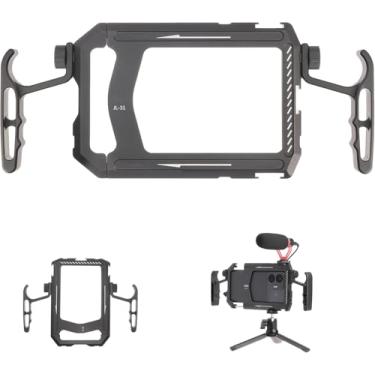 Imagem de Fotga Estabilizador de vídeo fotográfico universal de alumínio com alças para iPhone Samsung Cell Vlog Live Stream Filmmaking, com suporte de tripé Cold Shoe