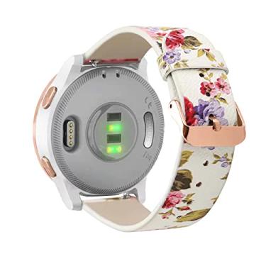 Imagem de Abanen Pulseiras de relógio para Garmin Vivoactive 4S / Venu 2S / Vivomove 3S, estampa floral, couro atualizado 18 mm, liberação rápida com fecho ouro rosa para Forerunner 255s/255s Music, 18mm, Couro