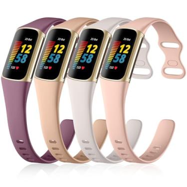 Imagem de GEAK Pulseira fina compatível com Fitbit Charge 5/Charge 6 para mulheres e homens, pulseiras de substituição esportivas de silicone macio para Fitbit Charge 5/Charge 6 Fitness Tracker, violeta/luz das