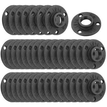 Imagem de Home TZH Flange de piso de 1,9 cm, pacote com 40 flanges de tubo roscado de ferro maleável para estilo vintage industrial, flanges com furo rosqueado para projetos faça-você-mesmo/móveis/decoração de