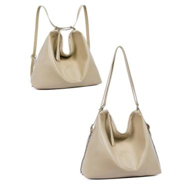 Imagem de CLUCI Bolsas Hobo Bolsa de Ombro Bolsas Mochila para Mulheres Couro Grande Moda Viagem Conversível Multiuso, Bege, 15" x 5.5" x 13", Moderno