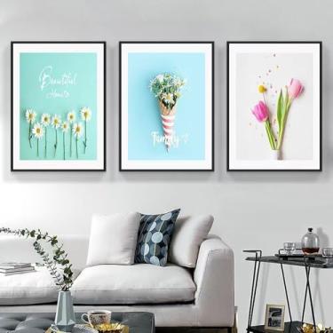 Imagem de Adesivos de parede branco selvagem crisântemo rosa tulipa flor arte de parede, conjunto de 3 peças, decalques de parede florais coloridos, autoadesivo e adesivo adesivo adesivo para parede meninas