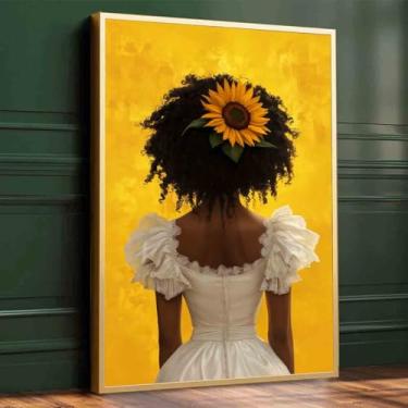 Imagem de Pôster inspirador da África América, girassóis amarelos, arte preta motivacional, arte de parede afro-americana, pinturas em tela para meninas negras, 40,6 x 61 cm sem moldura