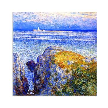 Imagem de Pôster de Frederick Childe Hassam White Island Light at Sundown Classic Picture Wall Art Reproduções de artistas famosos impressões em tela Decoração para quarto de casa 90 x 70 cm (88.9x71.1 cm) sem