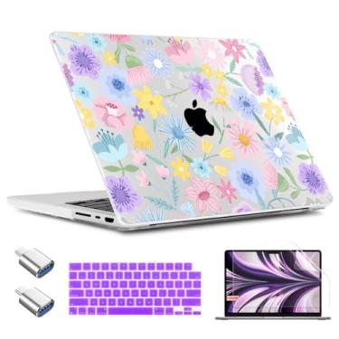 Imagem de TWOLSKOO Capa para MacBook Pro de 16 polegadas M4 A3403 A3186 M3 A2991 M2 A2780 M1 A2485 (2024-2021) Pro/Max, capa rígida de plástico, capa de teclado, adaptador tipo C e protetor de tela, flores de