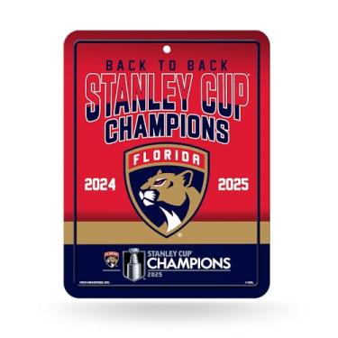 Imagem de Rico Industries NHL Hockey Florida Panthers Back to Back Champions 2025 21,6 cm x 28 cm Placa de estacionamento de metal de fibra de carbono - Ótimo para homem caverna, quarto, escritório, decoração