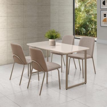 Imagem de Conjunto para Sala de Jantar com 4 Cadeiras Dora Champagne / Bege Escuro / Marrom / Off White