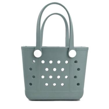 Imagem de Uwooq Bolsa pequena de praia, mini bolsa de borracha portátil para mulheres, 28 x 21,6 cm x 11,4 cm, à prova d'água, linda bolsa de praia para esportes, Vidro pequeno verde, Linda bolsa de praia