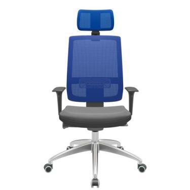 Imagem de Cadeira Office Brizza Tela Azul Com Encosto Assento Facto Dunas Cinza 