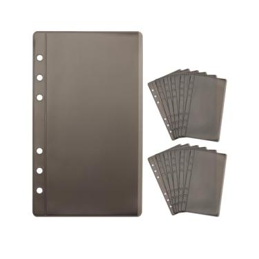 Imagem de NatSumeBasics 12 bolsos pretos A6 para fichário, envelopes de dinheiro sem zipless, inserções orçamentárias, protetor de folha de PVC para 6 anéis, acessórios organizadores de fichários A6 (preto)