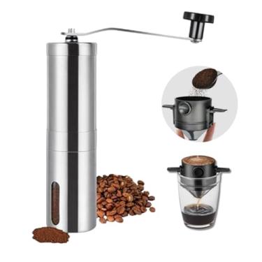 Imagem de Moedor de Café Manual com Moinho de Cerâmica + Filtro de Inox Individual Reutilizável, Portátil, Ajuste de Moagem, Ideal para Café Fresco em Casa, Viagens ou Camping