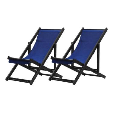 Imagem de Kit 2 Espreguiçadeiras Preguiçosa Dobrável sem Braço Black em Madeira Maciça com Tecido