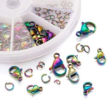 Imagem de KISSITTY 60 Peças/Caixa Fechos De Garra Lagosta Aço Inoxidável, 6 Tamanhos, Metal Colorido Arco-Íris Com Peças Argolas Abertas Para Colar, Pulseiras, Joias E Artesanato