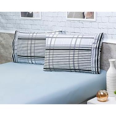 Imagem de Jogo Lençol 3 Peças Queen Estampado Listrado 100% Algodão 200 Fios Ponto Palito (Cinza, 35cm)