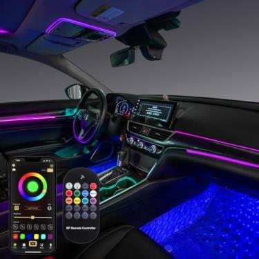 Imagem de QAUBEN Kit de iluminação ambiente RGB para carro Módulos sem fio Barra de luz LED de 1,1 mm Mudança três zonas APP + controle remoto RF + toque + botão controle tecla som multicolor Sinc música 12 V