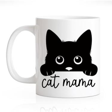 Imagem de RZHV Caneca de café engraçada Cat Mama, caneca de gato inovadora, presentes de aniversário de dia das mães para mãe, tia, esposa, mulheres, presentes de Natal para irmãs amigas amigas amigas namorada
