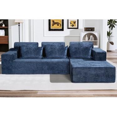 Imagem de HABUTWAY Sofá secional modular em forma de L de 266 cm para sala de estar, sem necessidade de montagem, sofá modular confortável com assento profundo para sala de estar quarto, veludo envelhecido de