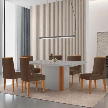 Imagem de Mesa De Jantar Isadora 180cm Tampo Mdf Vidro Com 6 Cadeiras Veludo Mar