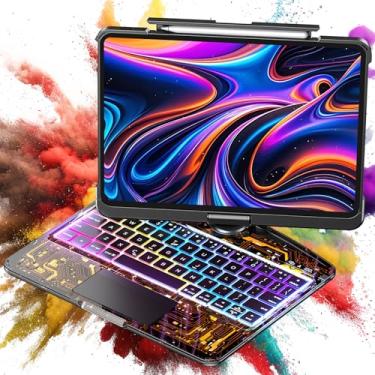 Imagem de Capa transparente com teclado sem fio para iPad Pro de 13 polegadas M5/M4 2025/2024 com suporte para lápis e trackpad multitoque, estilo PCB visível de alta tecnologia, brilho de 3 e luz de fundo de 7