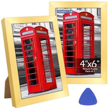 Imagem de HOMERHYME Porta-retrato 10 x 15 cm, pacote com 2 molduras para exibição de mesa e galeria de parede, pôsteres de fotos, dourado