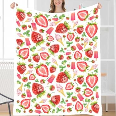 Imagem de Cobertor de morango, manta de morangos, presentes de frutas frescas para meninos, meninas e adultos, colcha de flanela leve de pelúcia para decoração de quarto, sofá, sala de estar, 101,6 cm x 127 cm