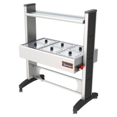 Imagem de Buffet Frio Gelo X Gastromaq Super Luxo Inox 6 Cubas Tampa Vidro Cober