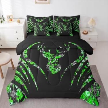 Imagem de Feelyou Conjunto de cama de veado verde camuflado para crianças, solteiro, com lençol de caça, para meninos e meninas, 7 peças, 7 peças