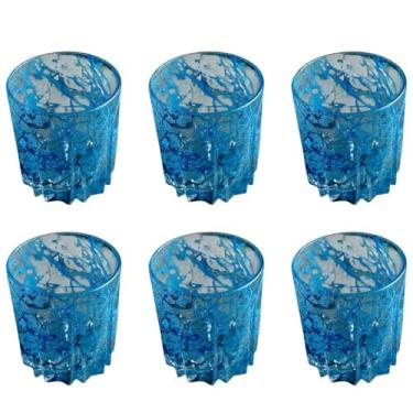 Imagem de Copos de Whisky 300ml Copos Para Suco Drink Whisky De Vidro Grosso (Personalizado) Conjunto Com 6 Azul Neon Com Azul