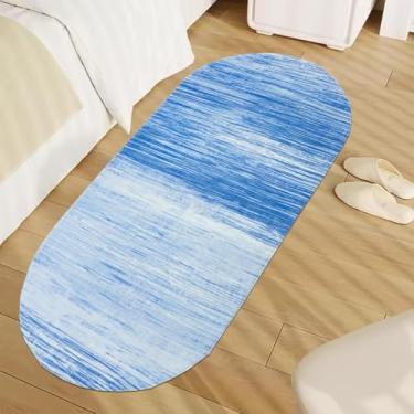 Imagem de USTIDE Tapete de corredor azul moderno oval 6,6 x 1,50 m lavável acento tapetes de cabeceira antiderrapante de pilha baixa para entrada de lavanderia, cozinha, corredor