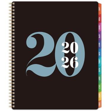 Imagem de Agenda 2025-2026 - Agenda semanal 2025-2026, julho de 2025 - junho de 2026, agenda diária por hora, intervalo de 30 minutos, 23 x 28 cm, abas coloridas, capa PP fosca - preta