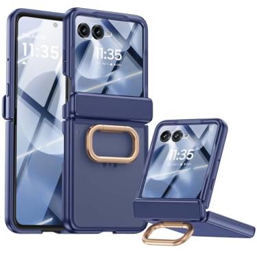 Imagem de HAOMRIYL Capa à prova de choque para Motorola Razr 60 Ultra/60, capa de proteção de lente de câmera, anel giratório, suporte de dobradiça, azul, 60 Ultra
