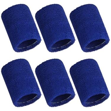Imagem de 6 pulseiras esportivas esportivas absorventes de pulso para crianças, mulheres e homens, faixa de suor para tênis, basquete, futebol, corrida, ginástica, golfe, malhar (azul)