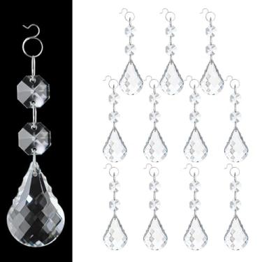 Imagem de kehail Pingentes de gota de cristal transparente de 38 mm com gancho, peças de reposição de prismas de lustre, cristais pendurados para apanhadores de sol, janelas, lâmpadas, árvore de Natal e
