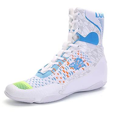 Imagem de B LUCK SHOE Tênis de boxe masculino cano alto botas de treinamento de luta livre LS198 branco, Branco, 38
