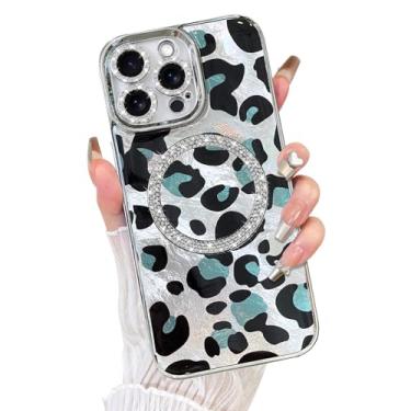 Imagem de Fiyart Capa projetada para iPhone 15 Pro Max, compatível com MagSafe Cheetah Print Plating Diamond Camera Protection Magnetic Glitter Leopard para mulheres e homens à prova de choque para telefone 17