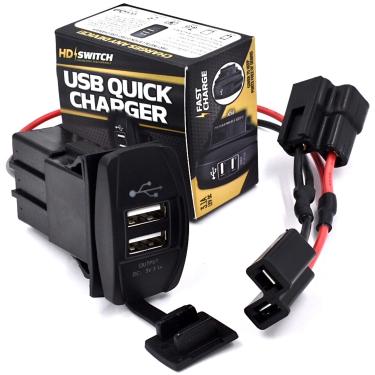 Imagem de O kit de carregador USB com interruptor HD substitui o John Deere Gator ProGator, UTV XUV 4x4 4x2 TX Military TH 6x4 CS CX TS, TCA22740 AM117324 AM131969 AM116712 carrega qualquer telefone ou dispositivo - instala em 2 minutos