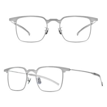 Imagem de VFDHN Armação de óculos de titânio masculina, vintage, retrô, tamanho grande, ultraleve (prata C2)
