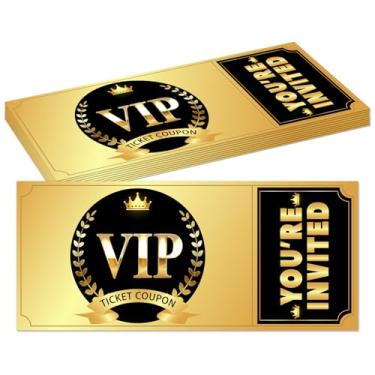 Imagem de Golden VIP Party Ticket Convites para crianças meninas meninos, convites de aniversário VIP de filme para adolescentes, 20 cartões de convite com envelopes, decorações de lembrancinhas de festa de