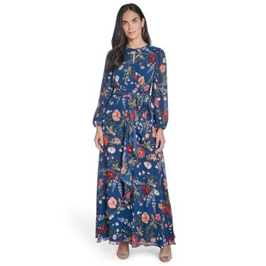 Imagem de Eliza J Vestido longo feminino de manga comprida e gola alta, Azul-petróleo, 46