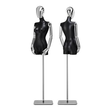 Imagem de Mannequin Torso de manequim feminino para varejo com suporte, cabeça e braços giratórios, manequim destacável(Silver)