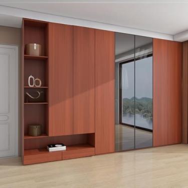 Imagem de Papel de parede autoadesivo de PVC de grão de madeira engrossada impermeável e anti-incrustante adesivo de renovação de móveis de porta de armário - cipreste dourado - 40 x 500 cm