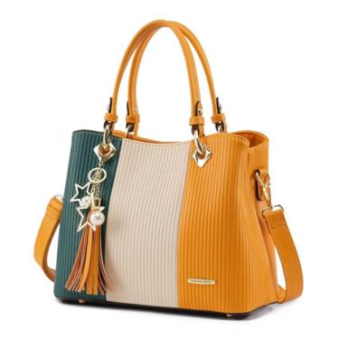 Imagem de Bolsas femininas com vários bolsos internos em combinação de cores bonitas, bolsa feminina, Verde/branco quente/amarelo, Medium