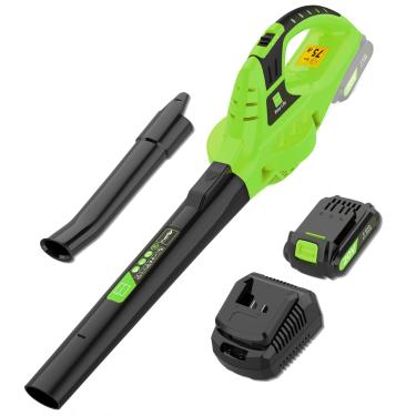 Imagem de Leisch Life Soprador de folhas de 21 V sem fio | Soprador leve elétrico portátil com bateria recarregável de 2,0 Ah e carregador rápido | Velocidades ajustáveis, design portátil para limpeza de