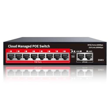 Imagem de Interruptor AI PoE (8 portas POE + 2 Uplink), 802.3af/at PoE + 100Mbps, 120W de potência integrada, estende até 250 metros, metal não gerenciado Plug and Play