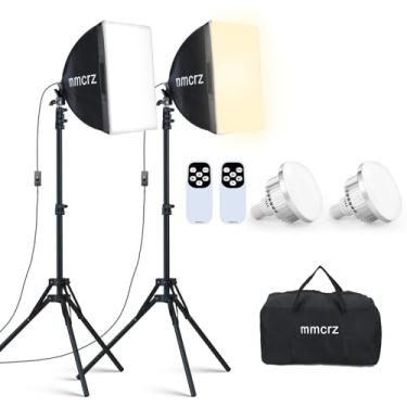 Imagem de mmcrz Kit de iluminação softbox profissional, 2 unidades de luzes de estúdio de 40,6 cm x 40,6 cm com lâmpadas LED E27 85W 2700-6500K, iluminação contínua para fotografia/gravação de vídeo/transmissão