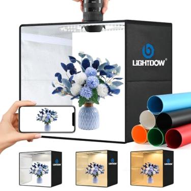 Imagem de Lightdow Caixa de luz de estúdio fotográfico de 25,4 x 25,4 cm x 25,4 cm com 96 LEDs (CRI>95), 6 cenários – Tendas dobráveis portáteis/reguláveis/versáteis para brinquedos/joias/relógios/fotografia de