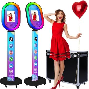 Imagem de RDYMONKEY ZLPOWER — Cabine fotográfica para qualquer iPad com suporte de iPad com logotipo personalizado gratuito, controle remoto, luzes de anel de beleza RGB, máquina portátil de cabine fotográfica